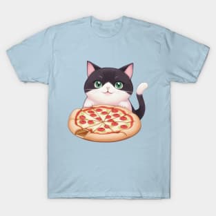 Cute Cat Holding a Pizza T-Shirt